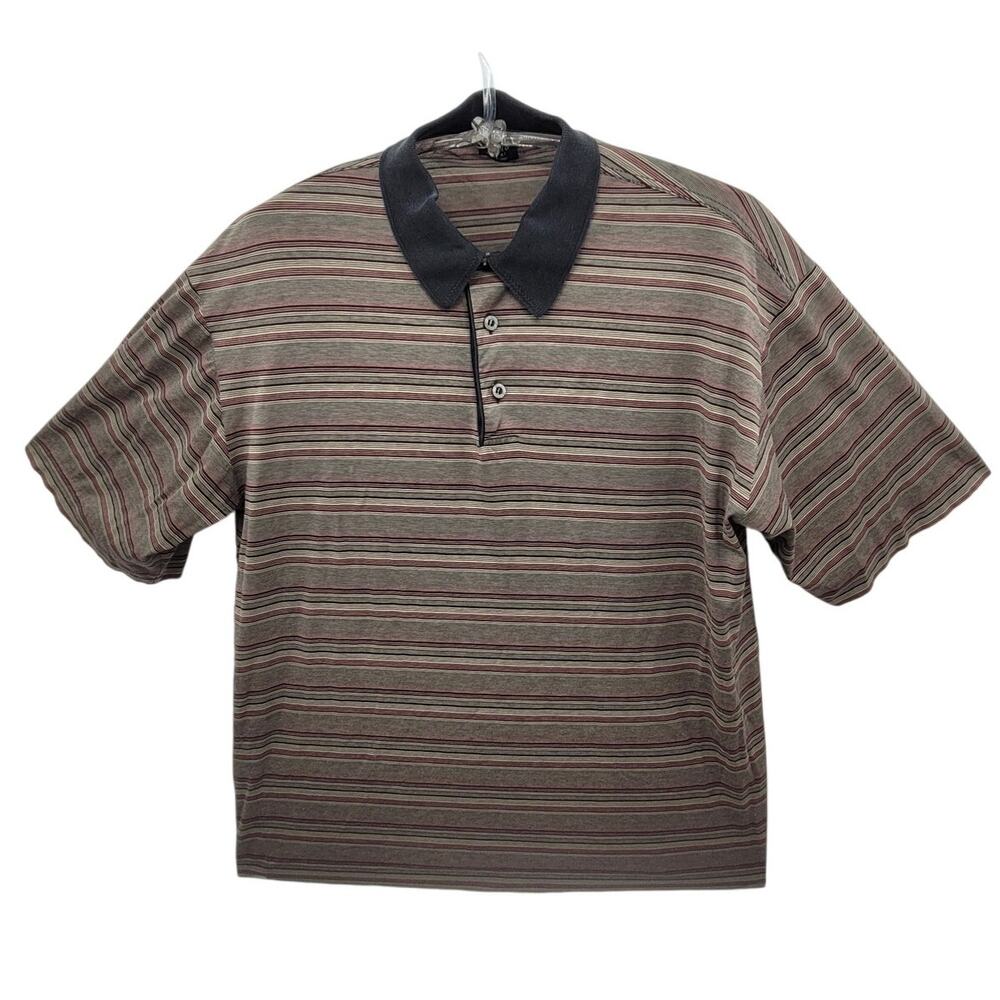 Como Sport Brown Striped Collar‎ Short Sleeve Mens Polo Shirt size small